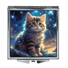 ZER2-1036 Складное зеркало квадратное Котёнок на фоне звёздного неба