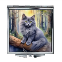 ZER2-1038 Складное зеркало квадратное Серый кот в лесу