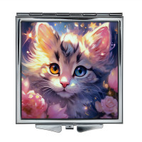 ZER2-1054 Складное зеркало квадратное Котёнок с розами
