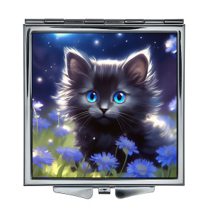 ZER2-1058 Складное зеркало квадратное Котёнок на лугу