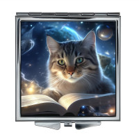ZER2-1064 Складное зеркало квадратное Кот и книга