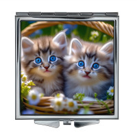 ZER2-1068 Складное зеркало квадратное Котята в корзинке