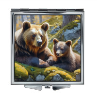 ZER2-1155 Складное зеркало квадратное Медведица и медвежонок