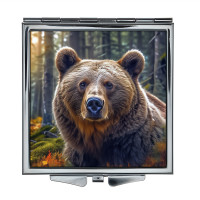 ZER2-1167 Складное зеркало квадратное Медведь в лесу