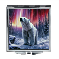 ZER2-1170 Складное зеркало квадратное Белый медведь северное сияние