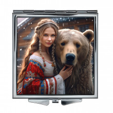 ZER2-1339 Складное зеркало квадратное Девушка и медведь