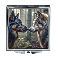 ZER2-1346 Складное зеркало квадратное Собака и волк